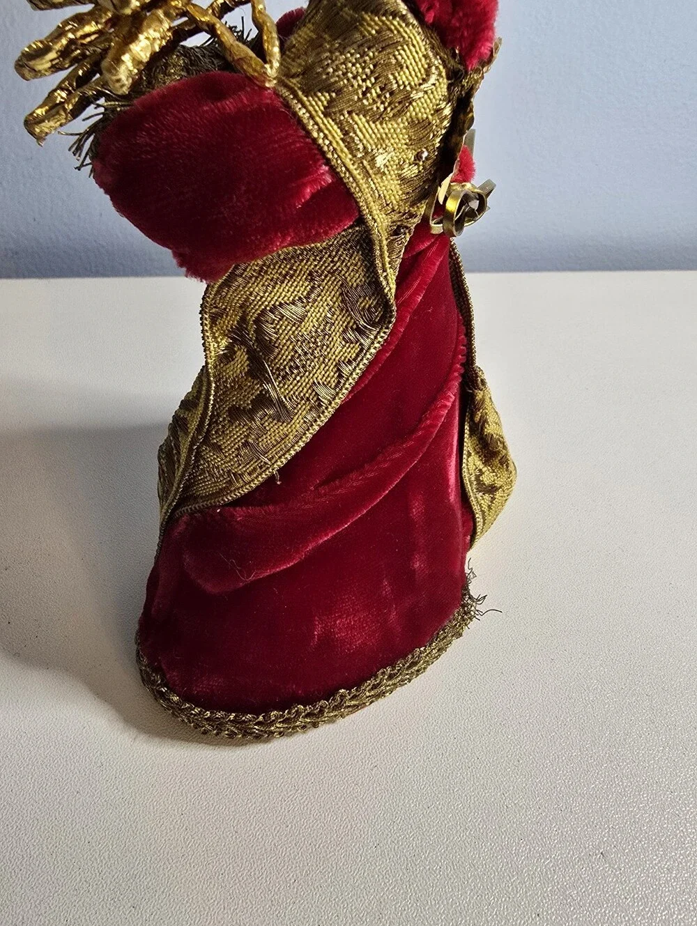 Vintage Koestel German Wax Angel Christmas Velvet Gown Red MISSING WINGS